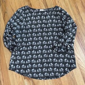 PIXLEY Elephant Print 3/4 Sleeve Blouse, Size Medium